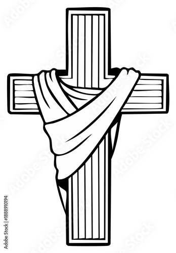 Religious cross draped with white cloth a symbol of Christianity spiritual salvation and easter rebirth design element faith