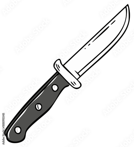 Hand Drawn Hunting Knife Illustration Isolated on White. Cartoon style survival tool