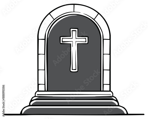 Tombstone with Christian Cross Illustration