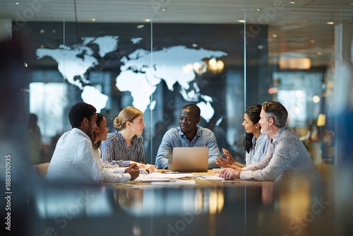 Diverse business team collaborating in modern office space
