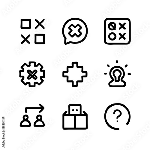 Editable line icons for problem-solving, strategy, and critical thinking