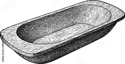 vintage wooden dough bowl with detailed wood grain texture in oval shape