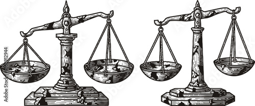 vintage balance scales illustration antique justice weighing metal scales set law and fairness symbol concept
