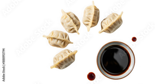 Wallpaper Mural Five panfried gyoza dumplings arranged in a circle with a bowl of soy dipping sauce, of transparent Torontodigital.ca