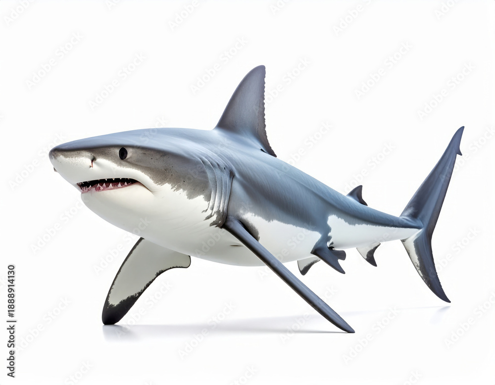 Fototapeta premium Aggressive Shark, Dangerous Sea Predator over White Background