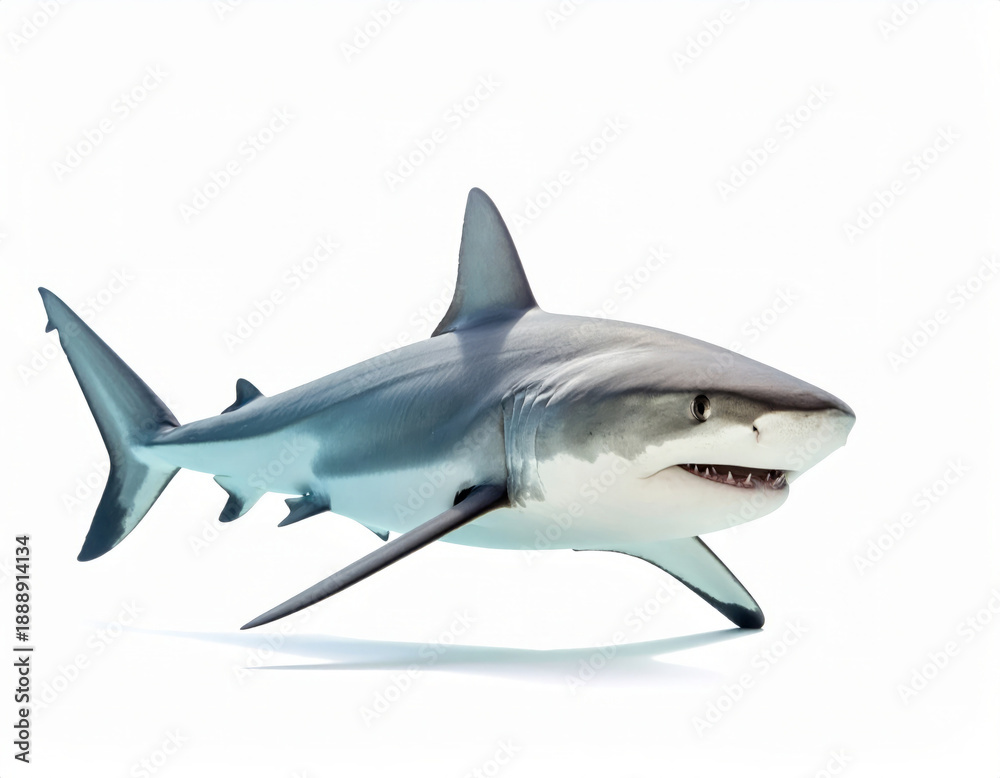 Fototapeta premium Aggressive Shark, Dangerous Sea Predator over White Background