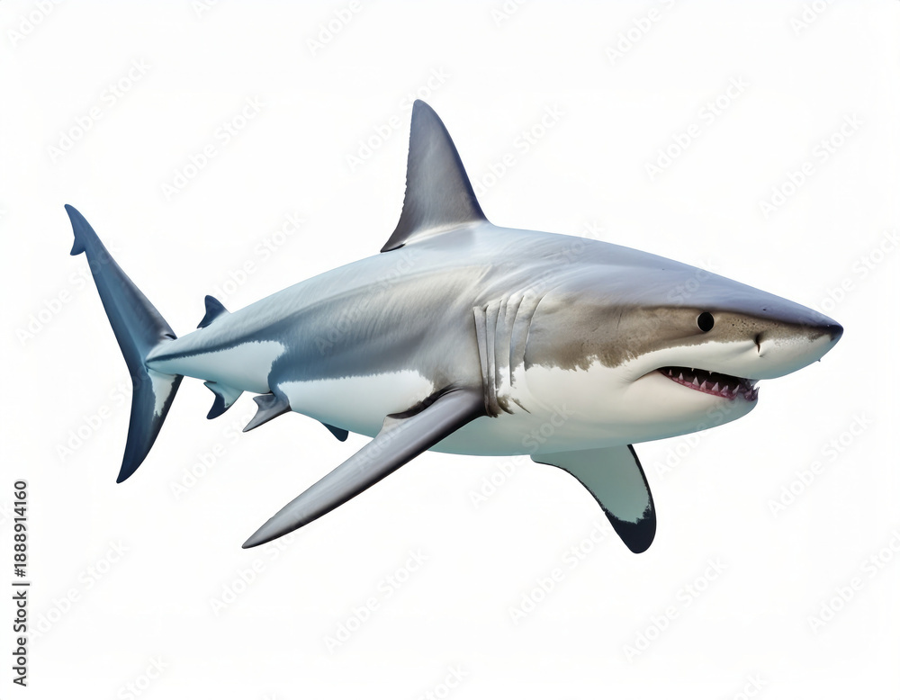 Fototapeta premium Aggressive Shark, Dangerous Sea Predator over White Background