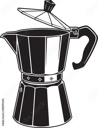 Classic Italian Moka Pot Coffee Maker Black Silhouette Icon