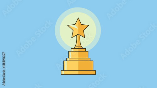 Golden star trophy award on a blue background symbolizing achievement and success.