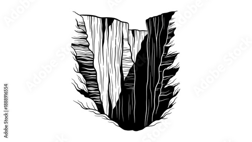 Canyon Wall with Distinct Erosion Patterns Vector Silhouette. transparent.