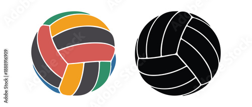 Colorful and Black Volleyballs Isolated on Transparent Background