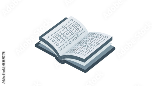 Stylized Binary Code Forming an Open Book Vector in Monochromatic Glow. transparent.
