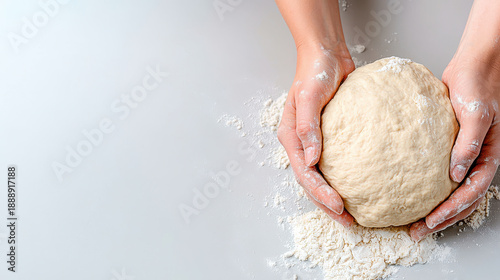 Hand knead dough flour kitchen natural light homemade cooking preparation
