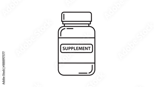A simple black and white line drawing depicts a bottle labeled supplement suggesting health or vitamins