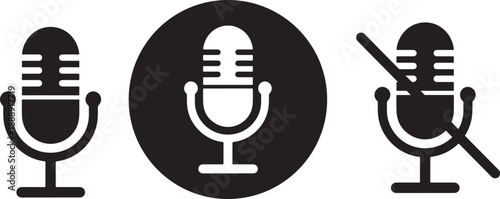 Three Microphone Icons Set for Recording and Broadcasting Needs