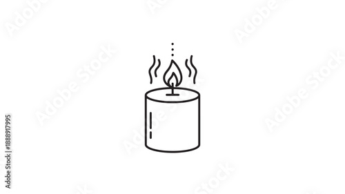 A simple line drawing depicts a lit candle with a flickering flame and rising smoke high quality