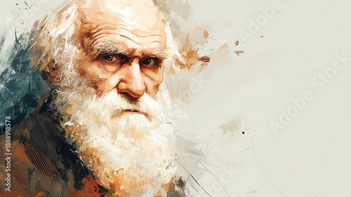 Stylized digital painting of Charles Darwin showing his thoughtful expression and detailed facial features