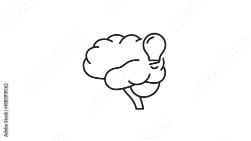 A simple black and white line drawing depicts a human brain symbolizing thought intelligence and neurological function