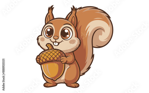 Charming cartoon squirrel with big eyes holding a large acorn, sweet character design
