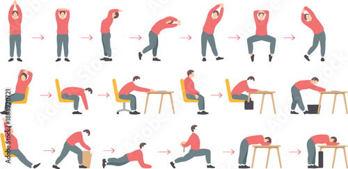 Office Stretching and Workplace Exercise Vector Set  Employee Wellness Illustrations