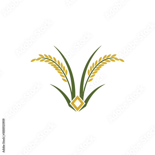Modern Rice Logo Vector Illustration. Golden Paddy Field Emblem for Organic Food, Farming, and Asian Cuisine Branding