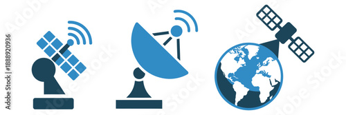 Wireless satellite communication icons, outline style graphics representing antenna signal