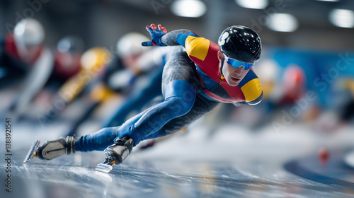 Speed Skater in Action During Short Track Race