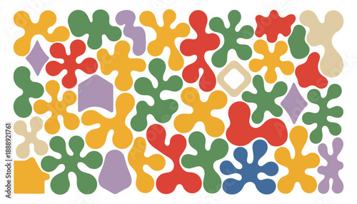 Colorful Abstract Nature Silhouette Set with Tropical Leaves Shells and Summer Fruit Elements