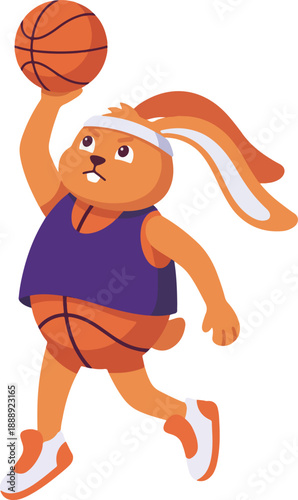 Cartoon Rabbit Playing Basketball