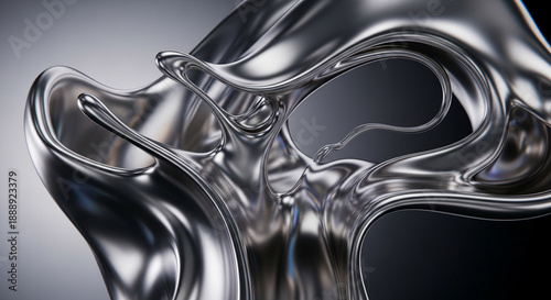 Abstract 3D renders imitating the shapes of liquid metal or mercury. Flowing amorphous chrome forms a futuristic element of contemporary design