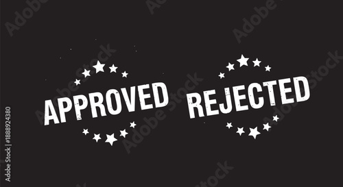 Approved and rejected stamps with star borders isolated on transparent background