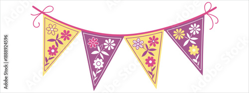 Floral Bunting Banner Vector: Spring Party Pennant Garland .