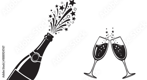 Champagnebottlepoppingwithsparklingwineglassescelebration
