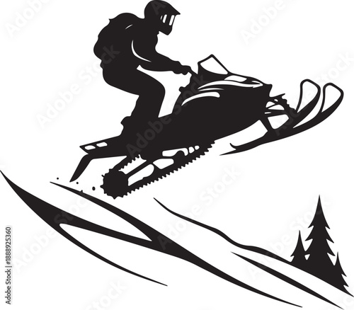 Extreme Snowmobiling Rider Jumping Silhouette Illustration