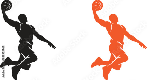 Basketball Player Jump Shot Silhouette, Dynamic Airborne Action Vector