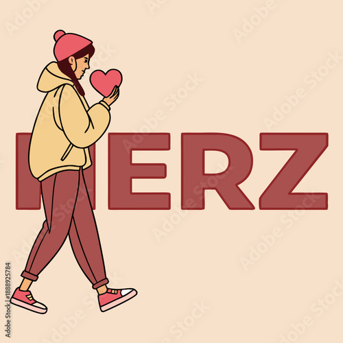 Eine Frau die ein Herz und der Hand hält und verliebt ist.