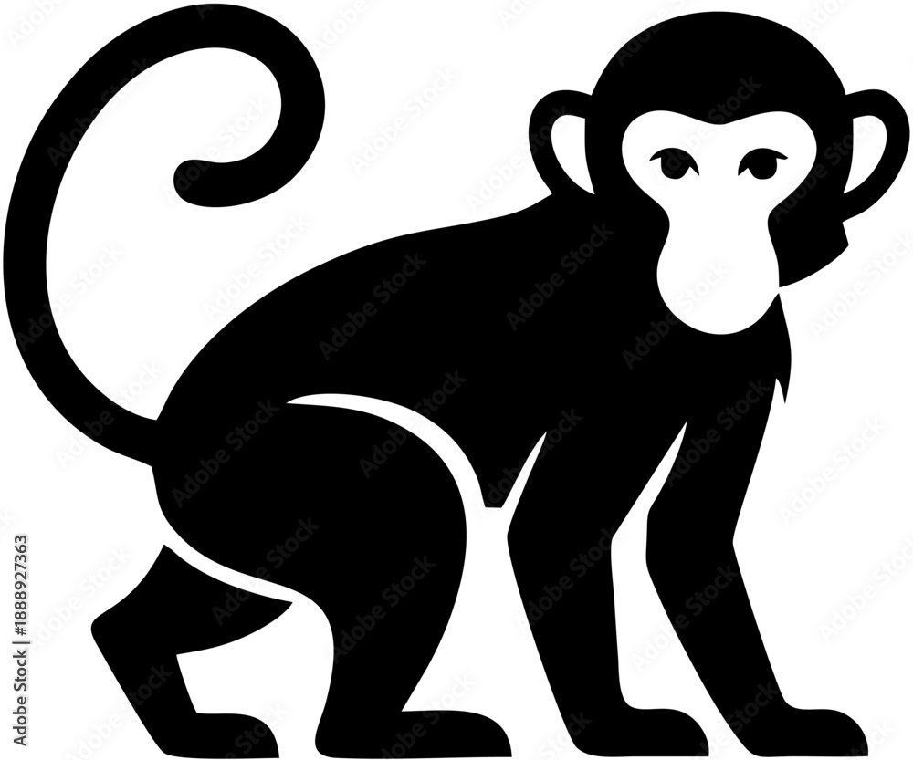 Fototapeta premium Black Silhouette of a Monkey.