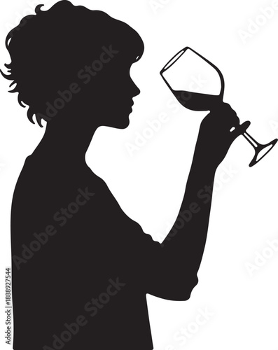Woman Tasting Wine Silhouette Vector Illustration on White Background