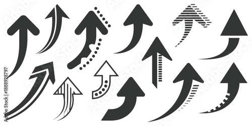 Up arrows vector illustration, black rising arrow symbols representing increase trend