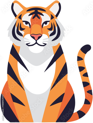 Orange Tiger Sitting and Looking Forward.