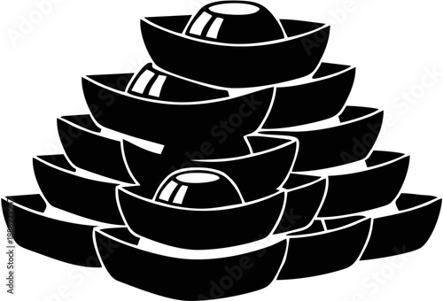 Stacked Black Bowls with Shiny Interiors.