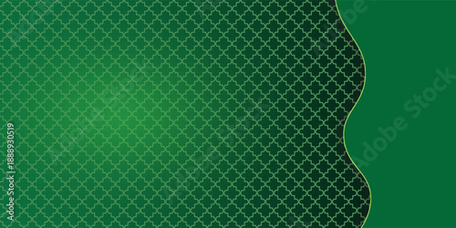 Dark green abstract wide horizontal banner with hexagonal carbon fiber grid and green glowing lines. vector Eps 10