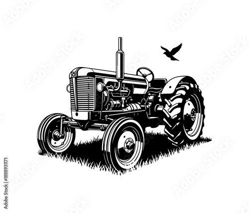 Vintage Tractor in Field