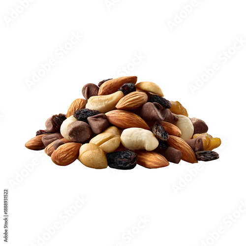 Healthy Trail Mix Pile with Nuts, Dried Fruits, and Chocolate Chunks