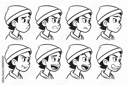 Set of Ten Cartoon Style Facial Expressions for Character Design and User Avatars