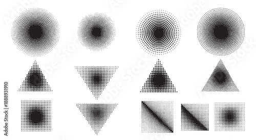 Collection of circular and triangular geometric dot pattern designs