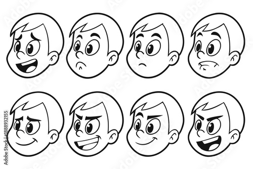 Ten Cartoon Style Facial Expressions and Moods for Web Design and App Interfaces