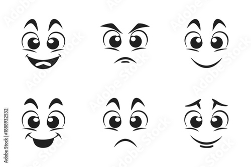 Collection of 10 Colorful Cartoon Facial Expressions and Emoticons for Digital Communication