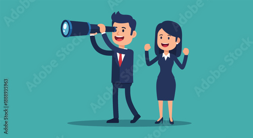 Business People with Looking Through Telescope for Future Opportunities
