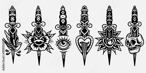 tattoo flash design knive eye rose